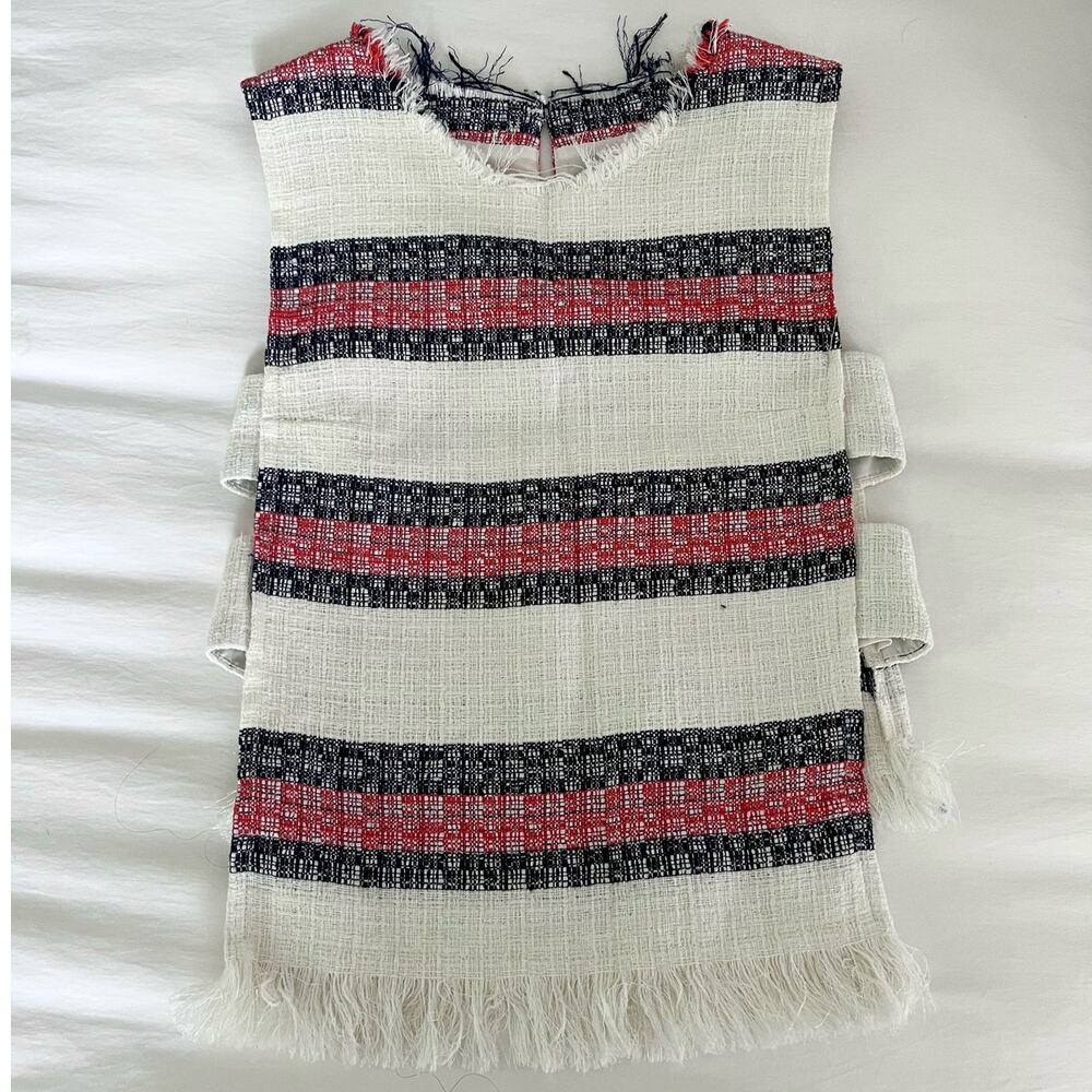 SEA New York Striped Crew Neck Top Red White Blue Size 0 Linen Blend